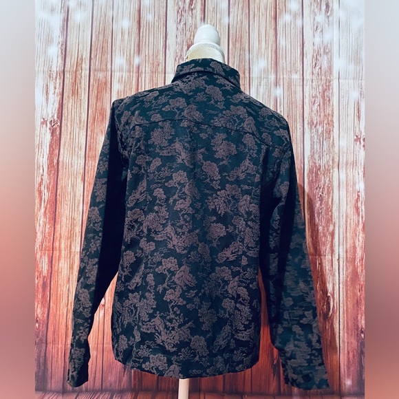 Women’s Medium Jacket Susan Graver ‘Shacket’ Shirt Jacket Brown Black Floral - Picture 5 of 9